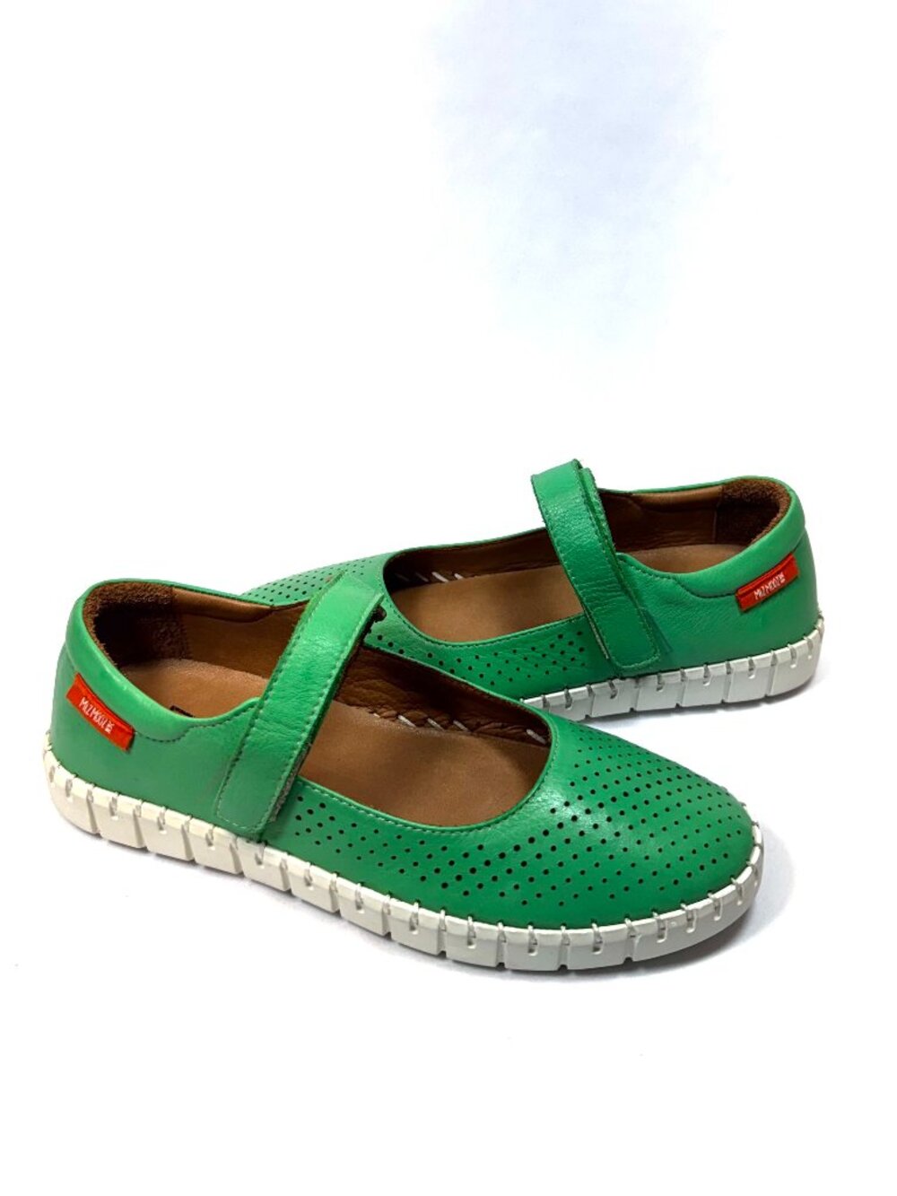 MIZ MOOZ HOOP & LOOP MARY JANE PLATFORM LEATHER FLATS GREEN 37EU / 7US # S -44